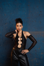 Draping in Allure Glove Bodysuit